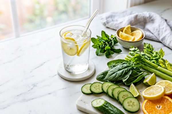 Detox: Frisches Gemüse und Zitronenwasser